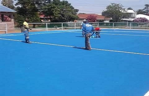 Image shows an ariel view of a series of netball courts constructed by Ashtar 
